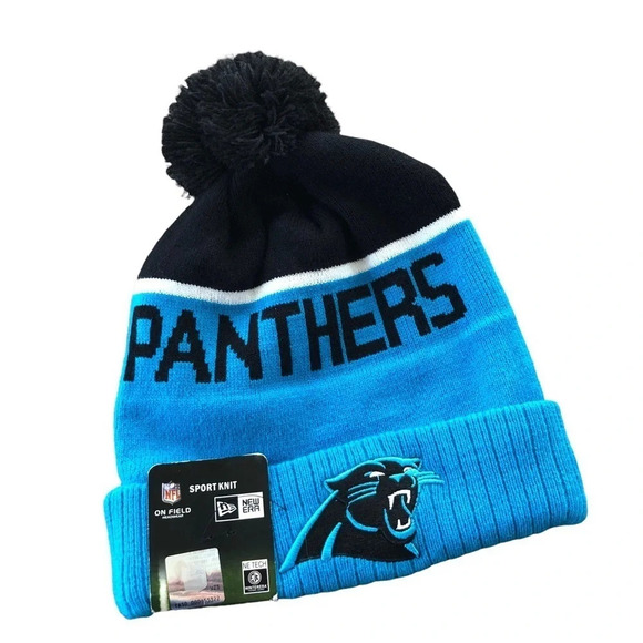 NWT New Era Carolina Panthers NFL Sport Knit Sweater Hat Fleece Lined New Blue - Picture 1 of 4